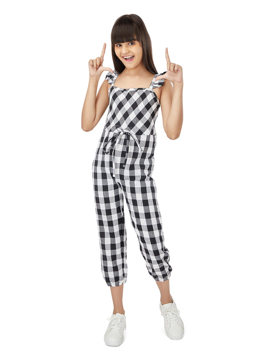 Olele® Girls Black & White Checkred Ruffel Jumpsuit