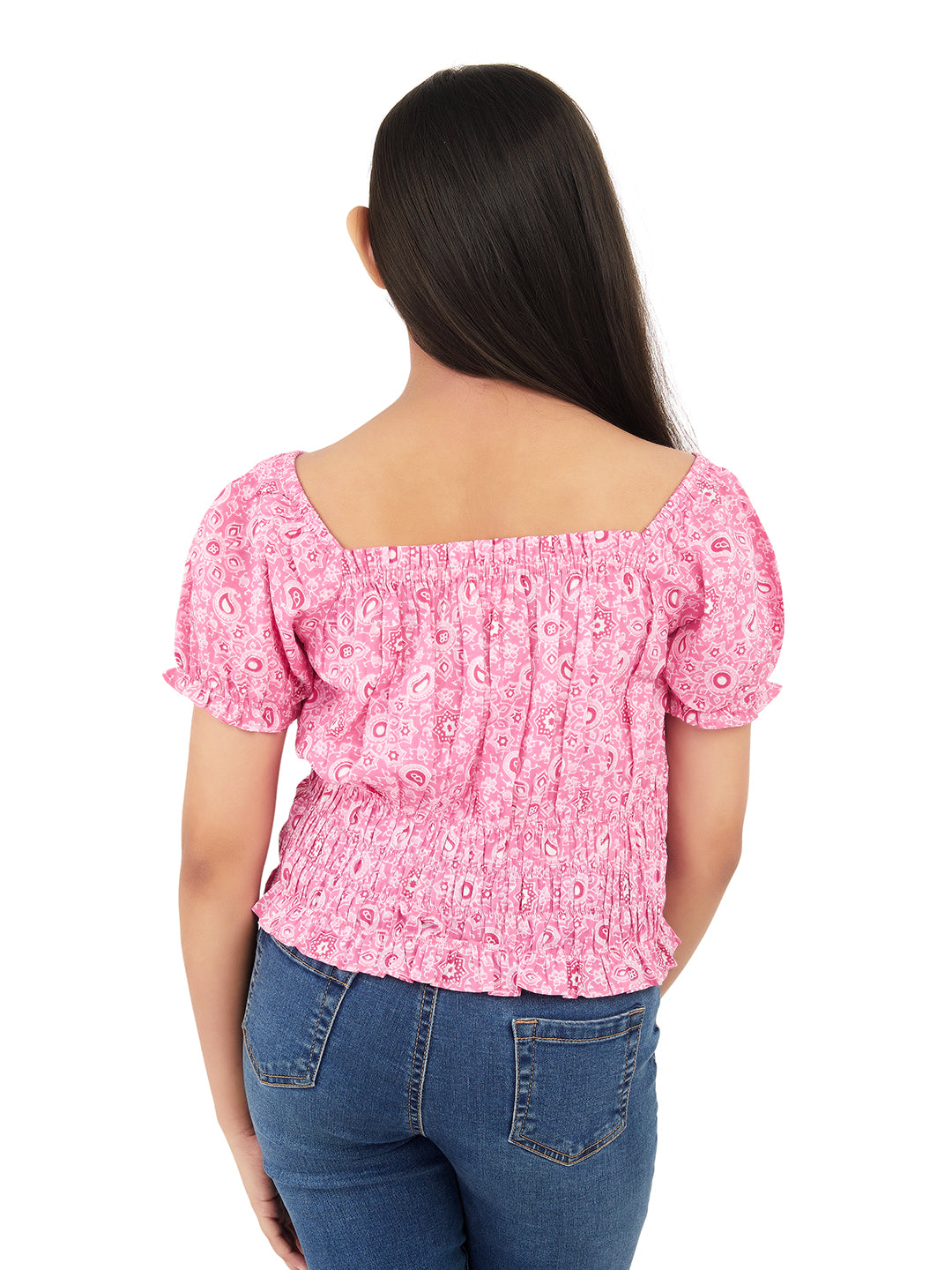 Olele® Bobin Smocked Top Printed Pink Cotton