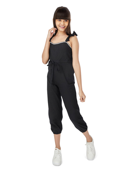 Olele® Girls Cotton Linen Jumpsuit - Black