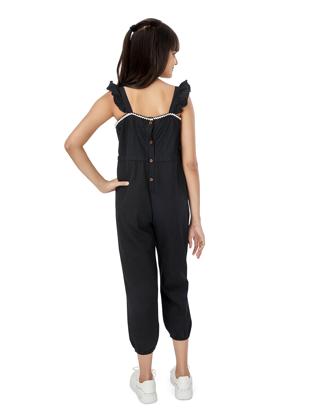 Olele® Girls Cotton Linen Jumpsuit - Black
