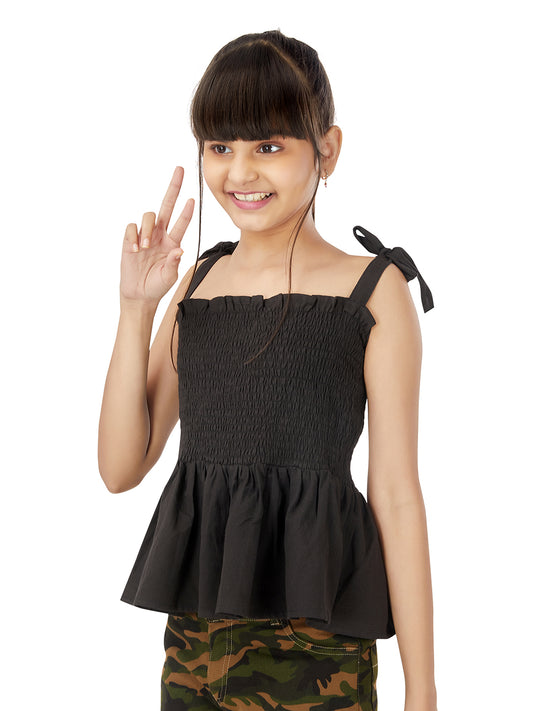 Olele® Girls Cotton Smocked Crop Top- Black