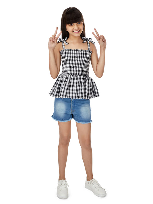 Olele® Girls Smocked Crop Top - Black & White Gingham