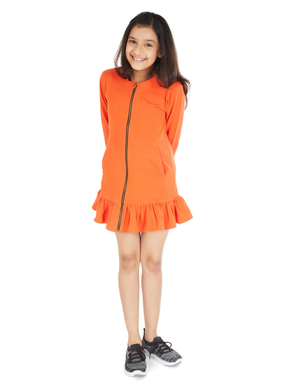 Olele® Girls Fleece Orange Jacket with Front Zipper