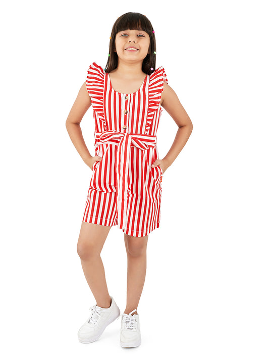 Olele® Girls May Romper - Red and White Stripe Cotton