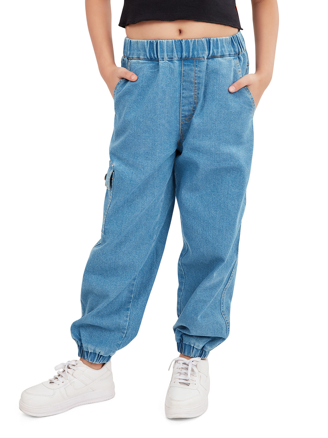 Olele® Girls Jackson Joggers Cotton Denim Jeans (Elasticated Waist)