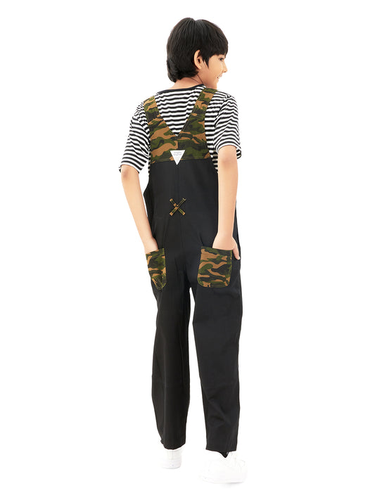 Olele® Boys Labra Cotton Twill Dungaree - Black and Camouflage
