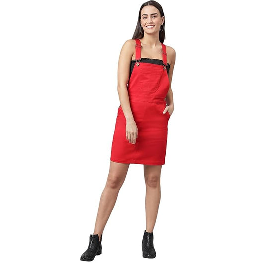 FINSBURY LONDON® Women's Dungaree Dress - Crimson Red