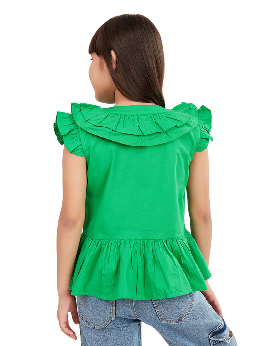 Olele® Girls Victoria Ruffle Top - Forest Green Mill Made Cotton