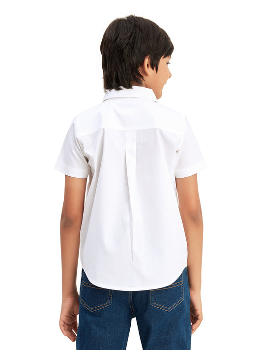 Olele® Boys Short Sleeves Button Down Cotton Two Pockets Shirt - Bright White