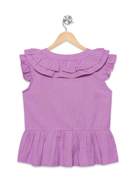 Olele® Girls Victoria Ruffle Top - Pure Purple Mill Made Cotton