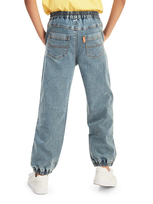 Olele® Boys Cotton Denim Pull On Joggers Jeans - Faded Blue
