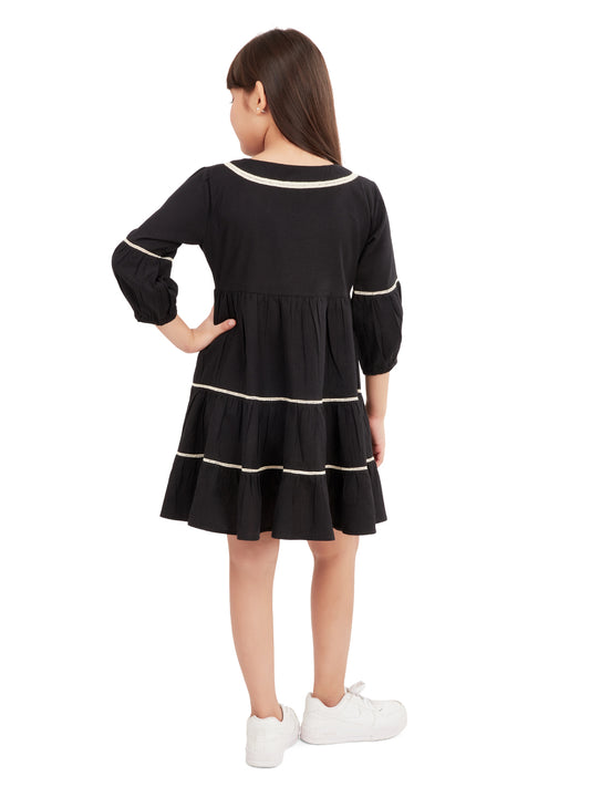 Olele® Girls Linda Lace Cotton Dress - Black