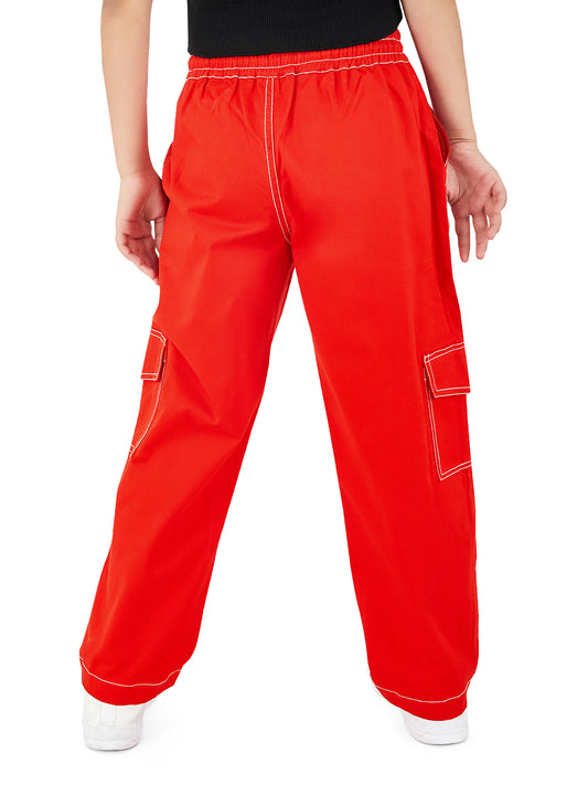 Olele® Girls Camila Cargo Pant - Red Cotton