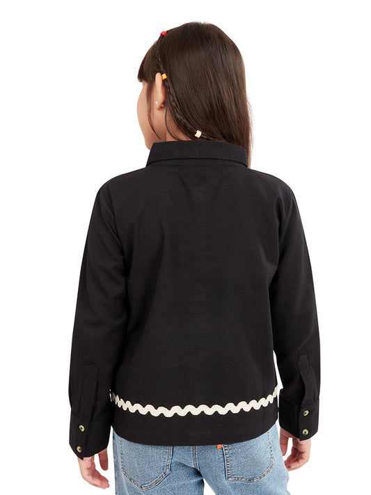 Olele® Girls Full Sleeve Linen Lace Shirt - Black