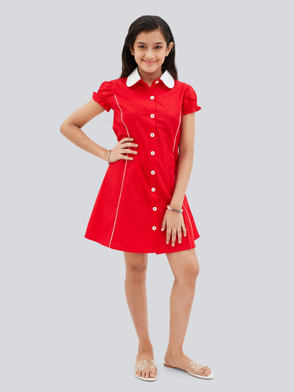 Olele® Bombay Dress with Peter Pan Collar - Apple Red