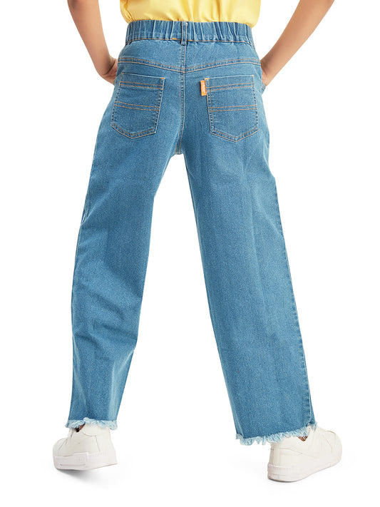 Olele® Boys Cotton Denim Pull On Raw Edge Front Pleat Jeans - Blue
