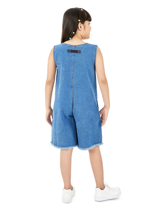 Olele® Girls Richmond Front Metal Zipper Romper - Cotton Denim