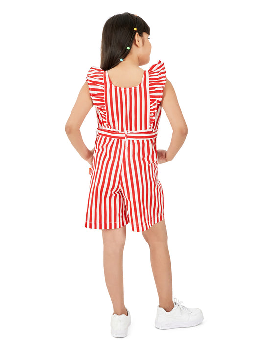 Olele® Girls May Romper - Red and White Stripe Cotton