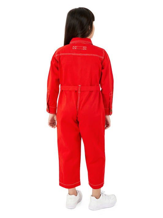 Olele® Girls Brooklyn Boiler Suit with Zipper Opening - Red Cotton