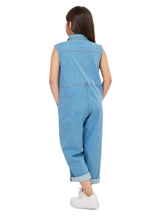 Olele® Girls Brooklyn Sleeveless Boiler Suit - Cotton Denim