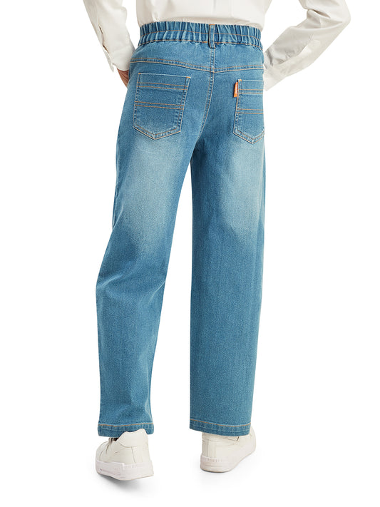 Olele® Boys Cotton Denim Regular Fit Jeans Pant - Light Blue