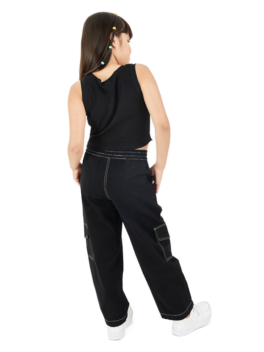 Olele® Girls Camila Cargo Pant - Black Cotton