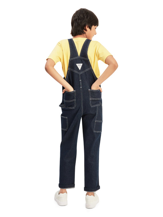 Olele® Boys Cotton Carpenter Denim Dungaree - Dark Blue