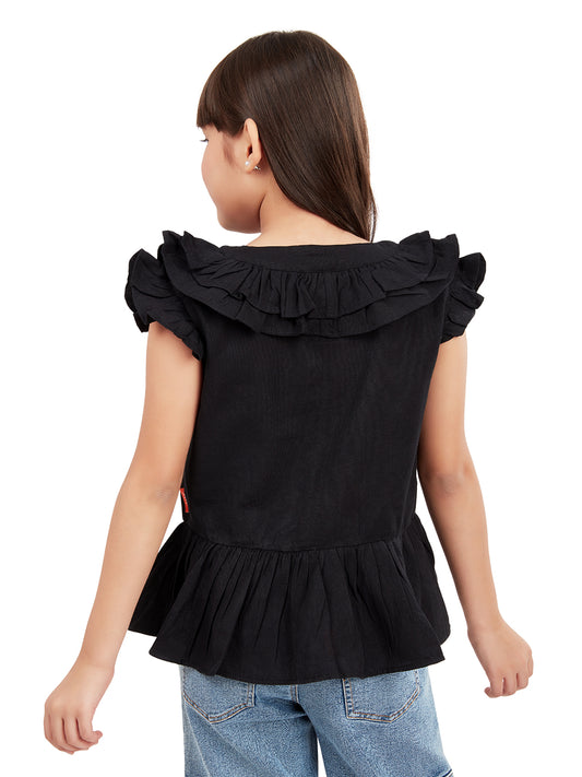 Olele® Girls Victoria Ruffle Top - Pure Black Mill Made Cotton