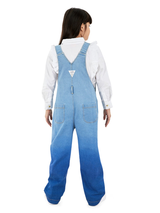 Olele® Full Length Ombre Bio Washed Cotton Denim Dungaree - Girls