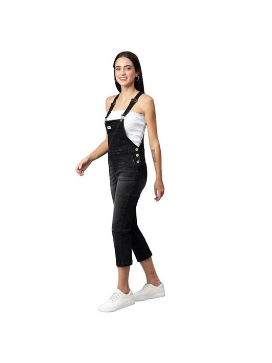 FINSBURY LONDON® Women's Black Denim Dungaree Essential