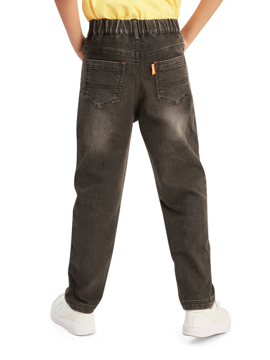 Olele® Boys Cotton Denim Distressed Wash Jeans Pant - Black