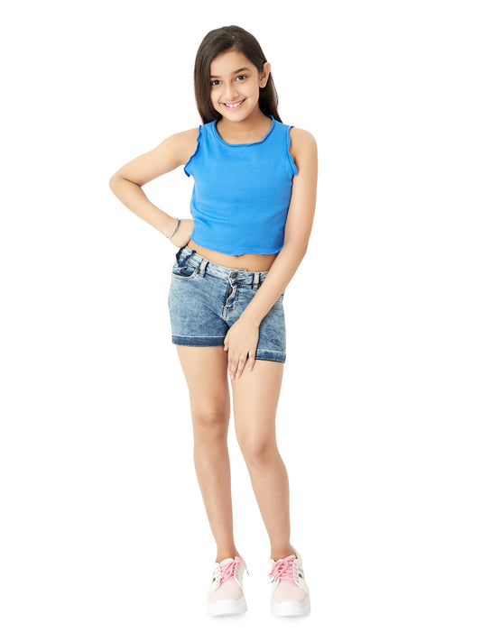 Olele® Girls Cotton Rib Halter Crop Top - Blue