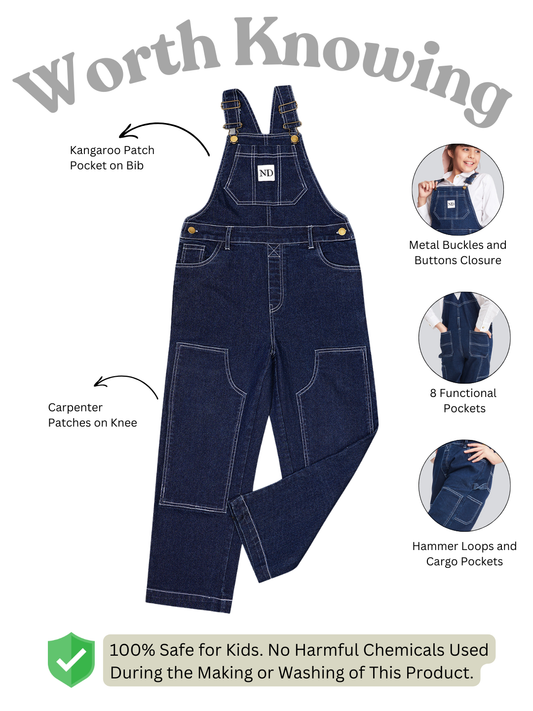 Olele® Girls Carpenter Dungaree - Raw Cotton Denim