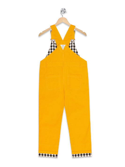 Olele® Full Length Signature Hemfold Yellow Cotton Dungaree - Girls