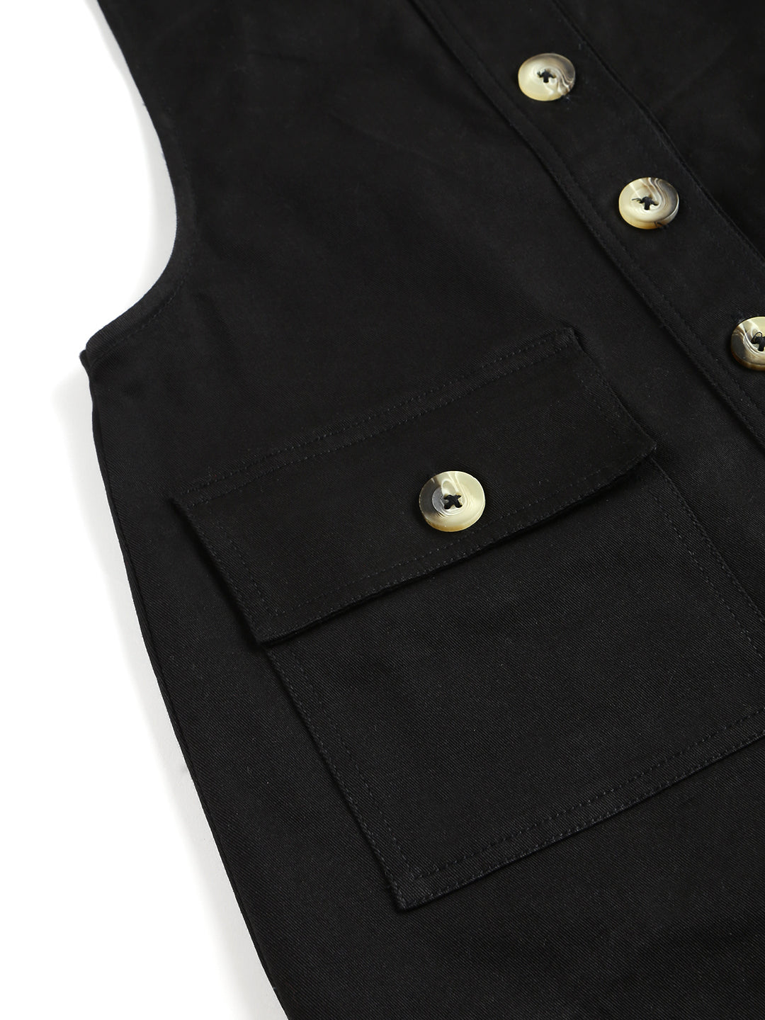 FINSBURY LONDON® Women's Dungaree Dress with Front Button Opening - Ebony Black