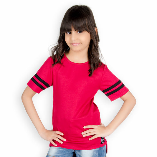 Olele® Girls Red High Low Tee with Contrast Sripe on Sleeve