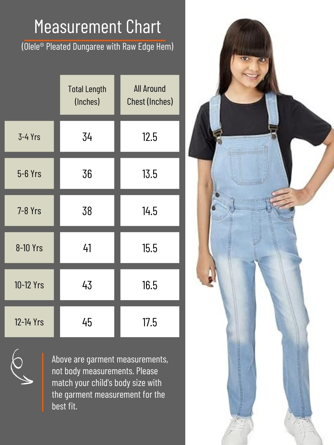 Olele® Full Length Light Blue Denim Pleated Dungaree with Raw Edge Hem