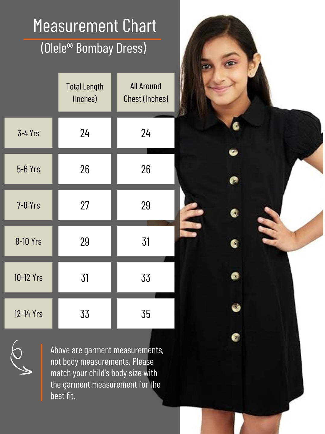 Olele® Bombay Black Cotton Linen Dress Tailored for 4 to 14 Years Girls