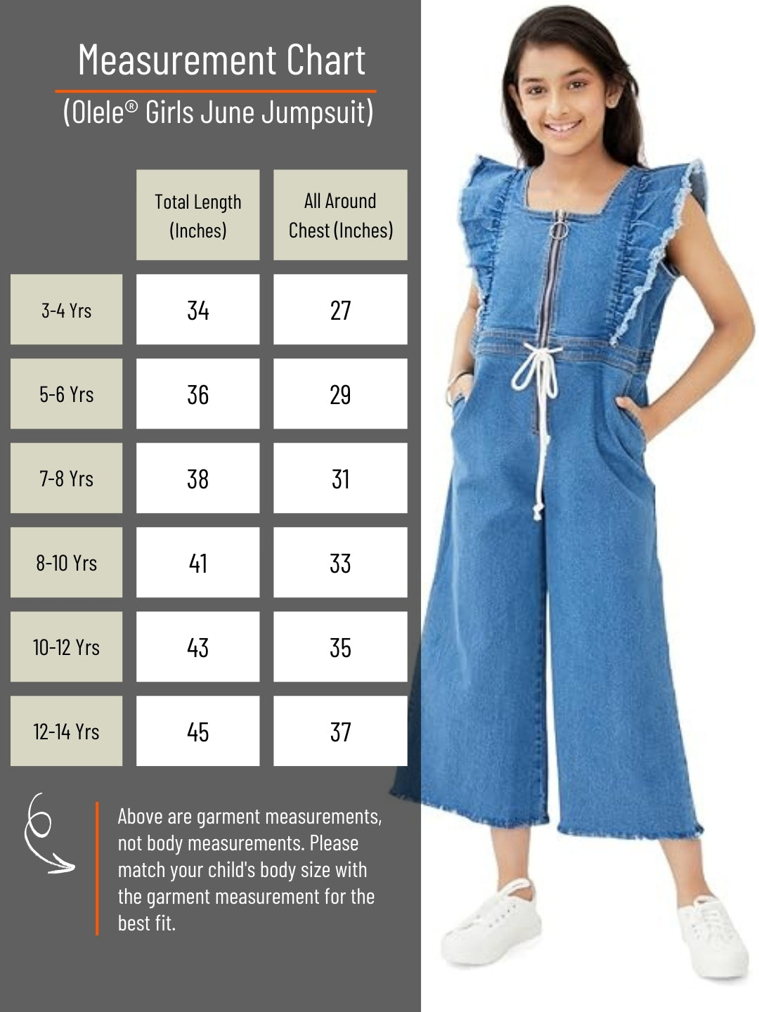 Olele® Girls Zipper June Jumpsuit - Denim