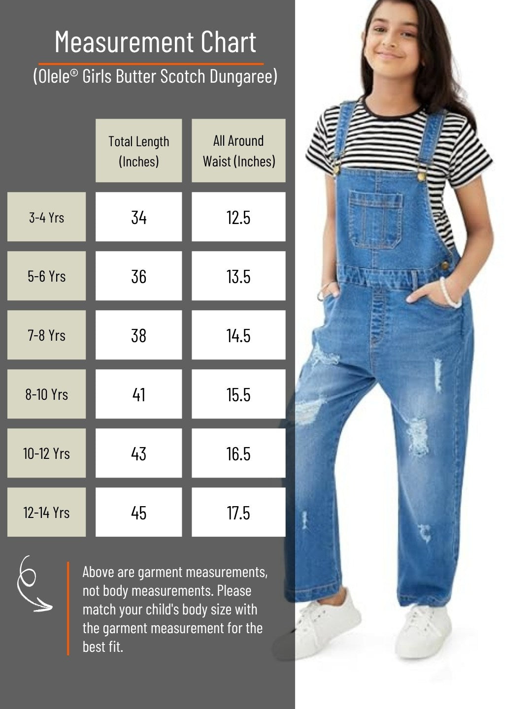 Olele® Girls Butter Scotch Dungaree - Denim