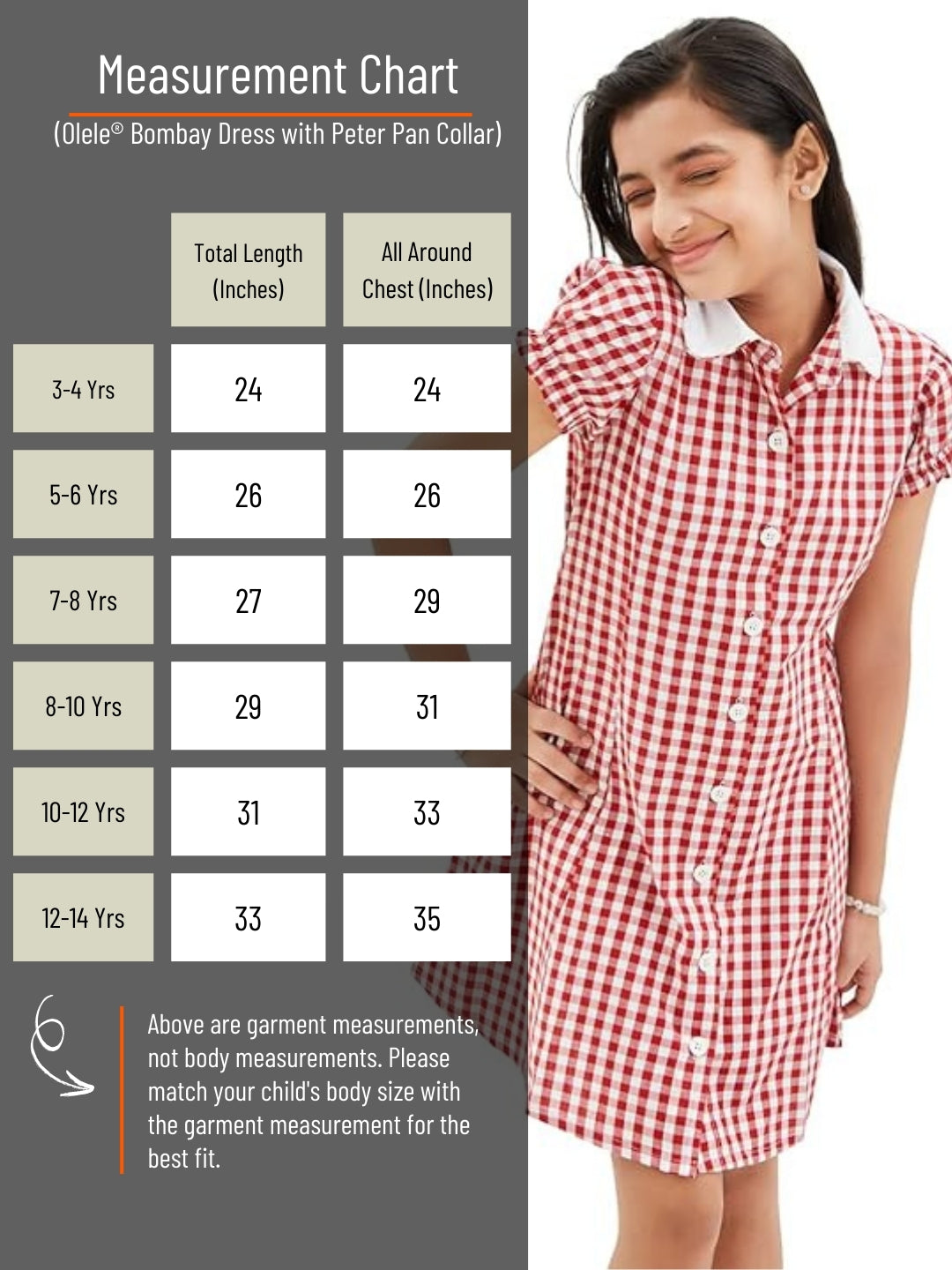 Olele® Bombay Dress with Peter Pan Collar - Red and White Gingham Check