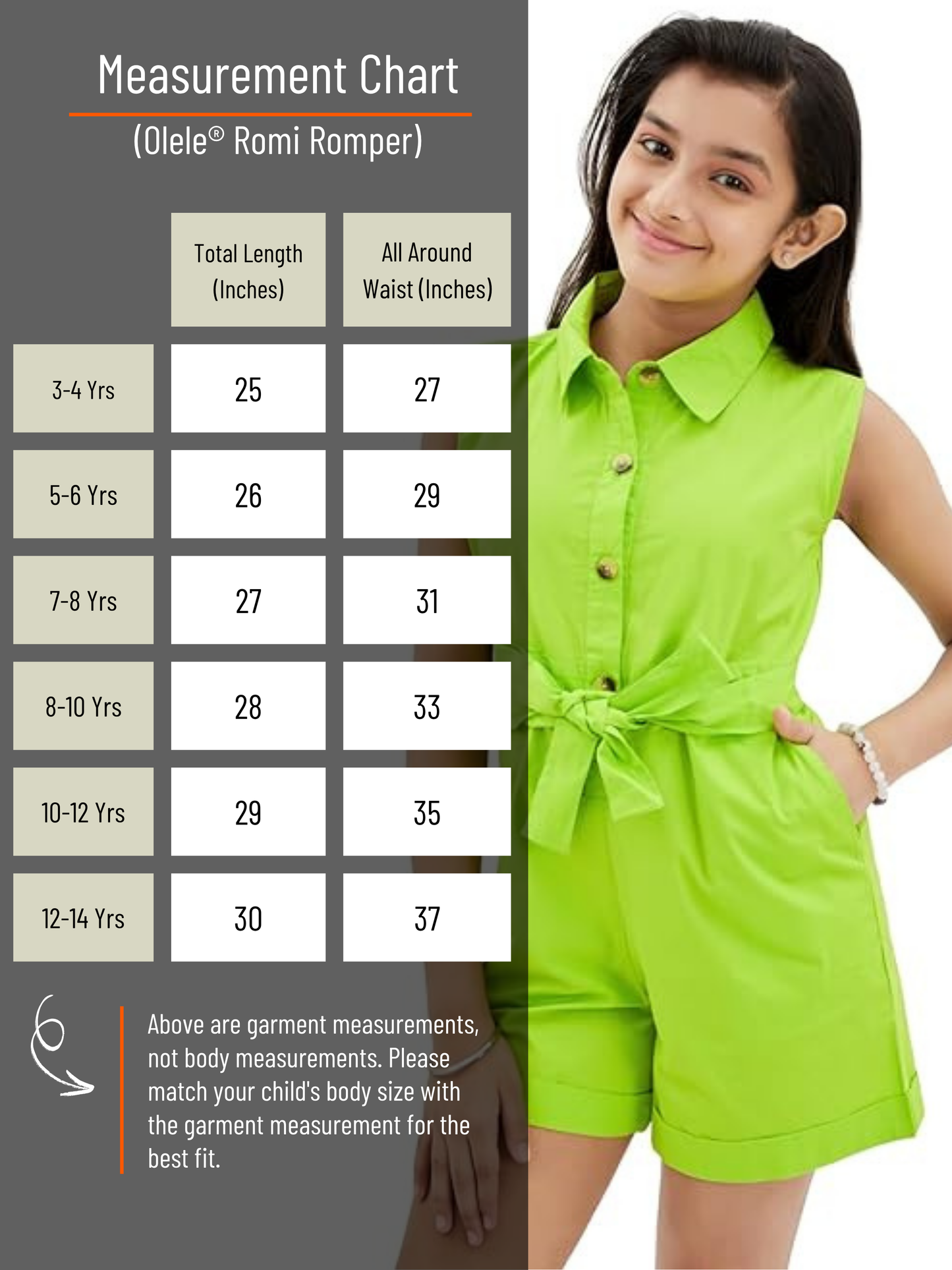 Olele® Girls Romi Romper - Neon Green Cotton