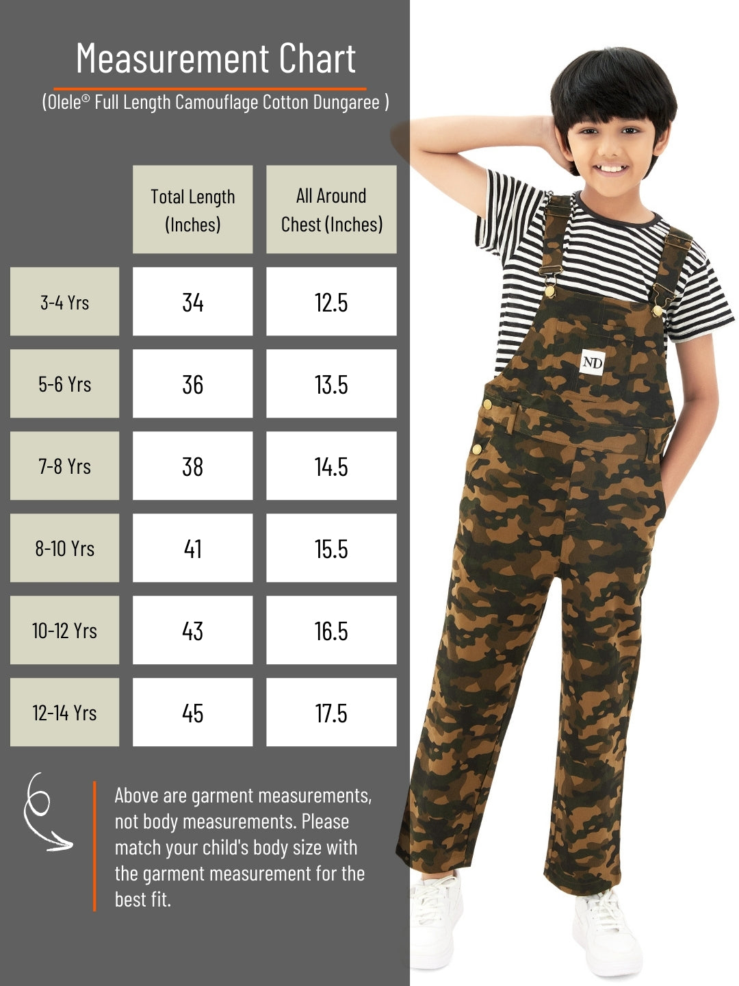 Olele® Full Length Camouflage Cotton Dungaree - Boys