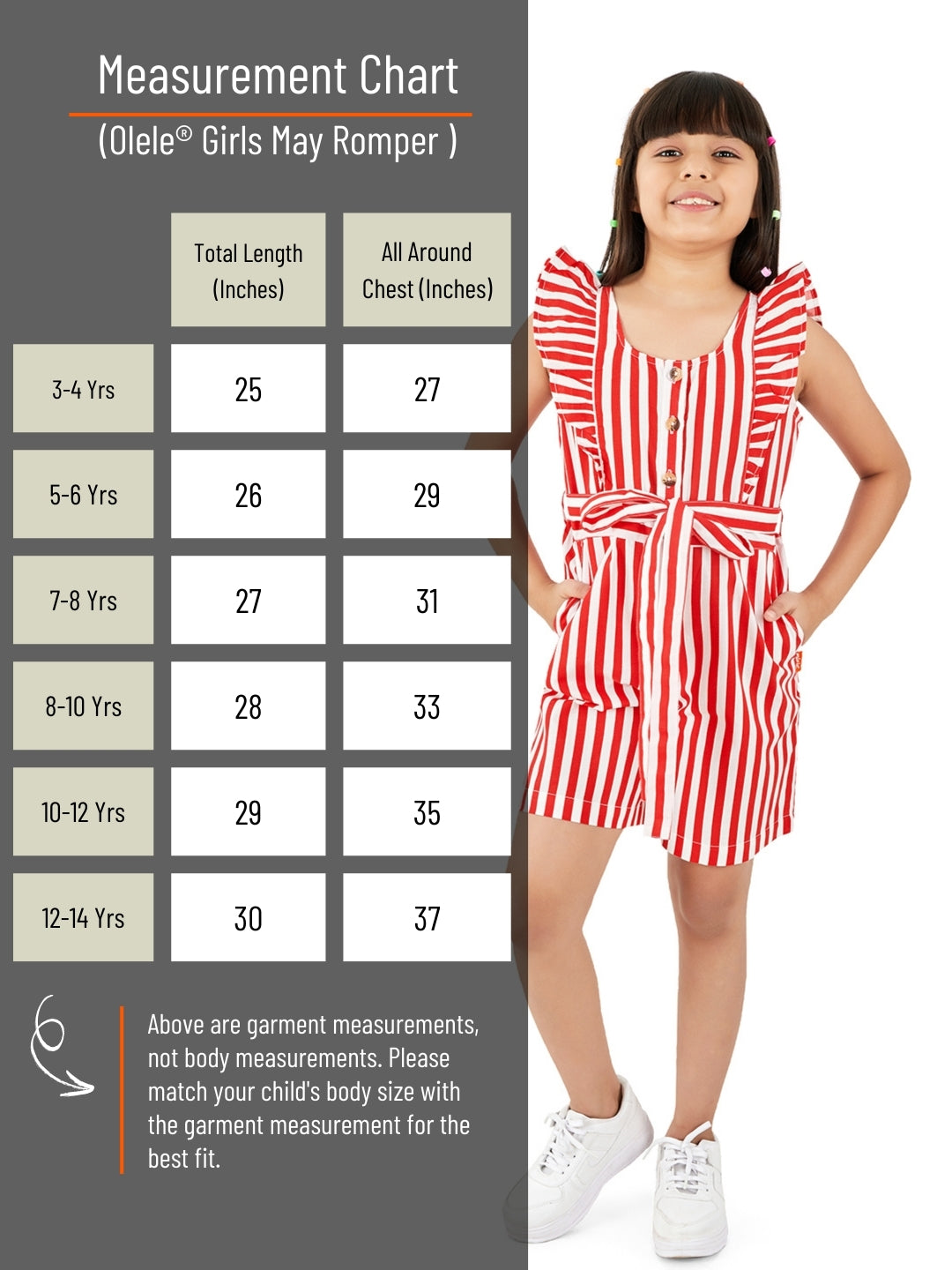 Olele® Girls May Romper - Red and White Stripe Cotton