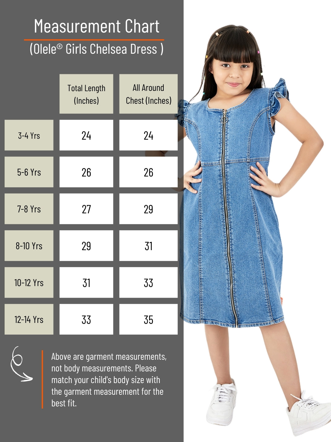 Olele® Chelsea Cotton Denim Dress with Metal Zipper Opening