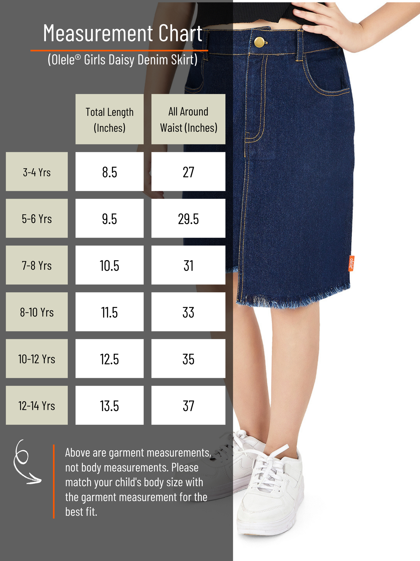 Olele® Girls Daisy Denim Skirt - Blue Indigo