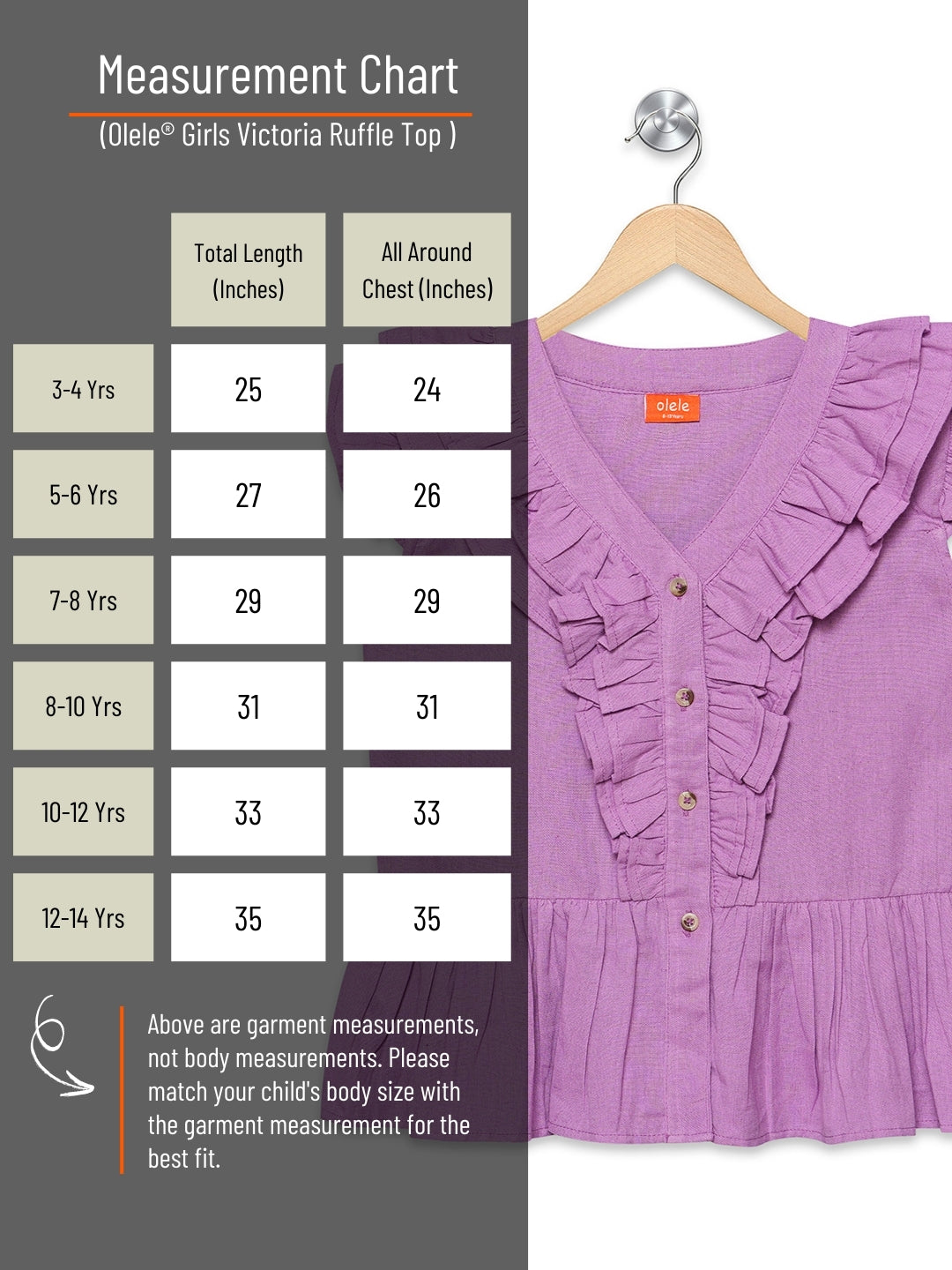 Olele® Girls Victoria Ruffle Top - Pure Purple Mill Made Cotton