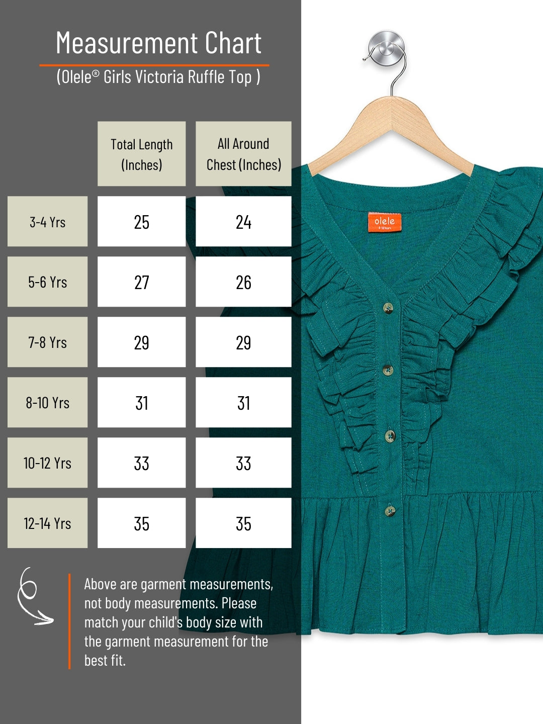 Olele® Girls Victoria Ruffle Top - Pure Teal Mill Made Cotton