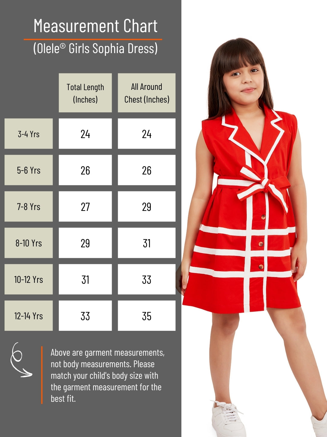 Olele® Girls Sophia Dress - Red Cotton