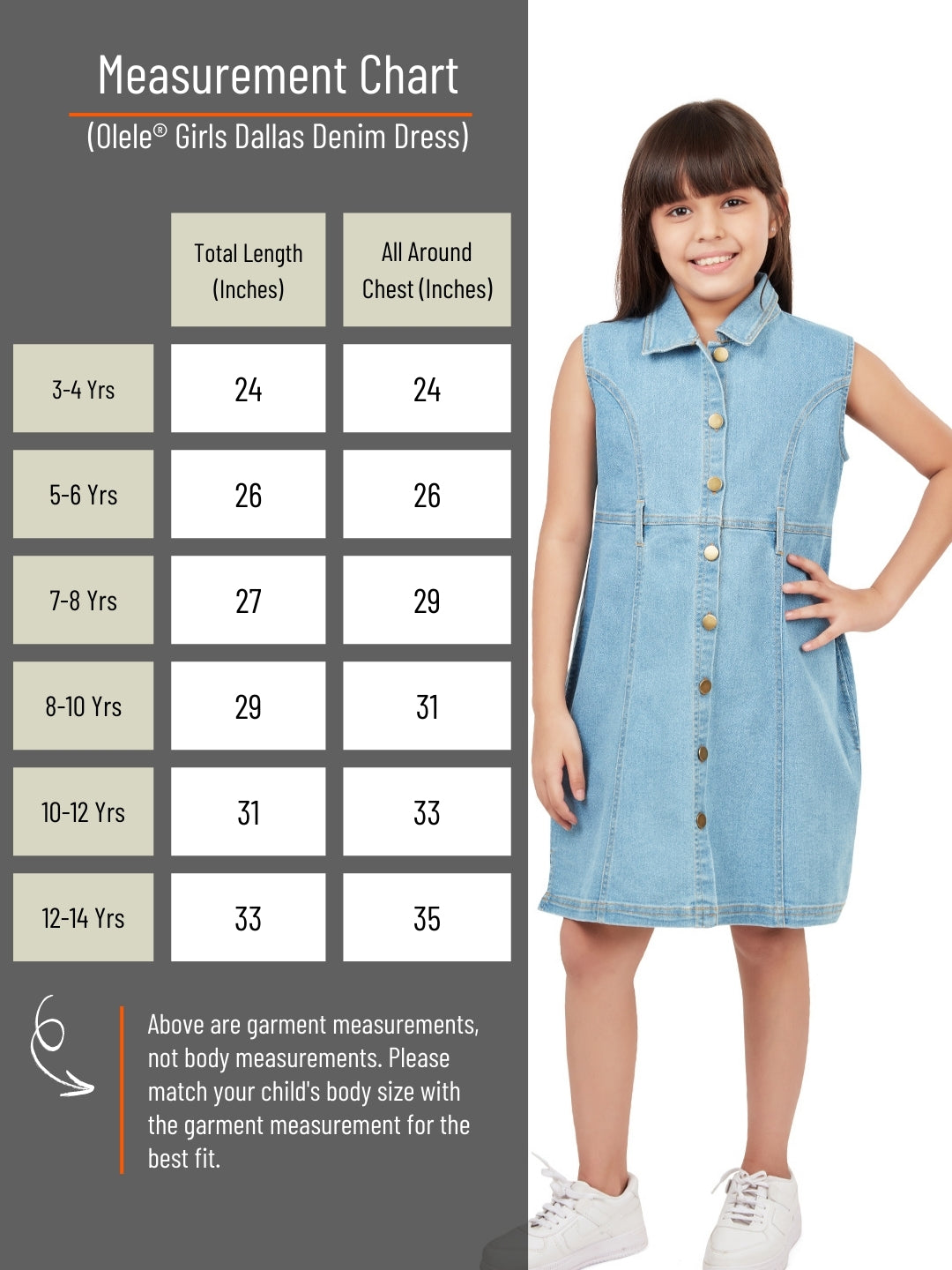 Olele® Girls Dallas Denim Sleeveless Collar Dress - Light Blue